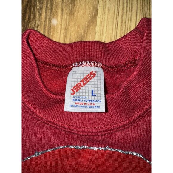 Jerzees Vintage Ugly Christmas Crewneck Sweatshirt Santa Red Unisex Large L - Picture 3 of 5